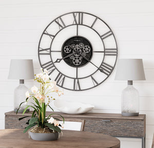 Hekman Furniture 625784 Aged Silver Wall Clock With Dynamic Gears And Machined Steel Roman Numerals For Stunning Decor  Laken Wall Clock 625784