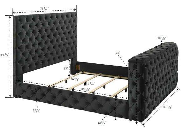 English Elm Luxurious King Size Bed Set With Velvet Upholstery, Tv Lift Footboard & Elegant Nightstands - 3Pc B2741S00125