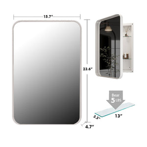English Elm 16x24 Recessed Medicine Cabinet White Metal Frame Mirrored Door with Adjustable Shelves W1435142930