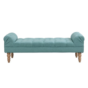 English Elm Button-tufted Upholstered Bench with Oak Legs Diamond Stitching for Bedroom or Entryway Dusty Teal N761P304406F