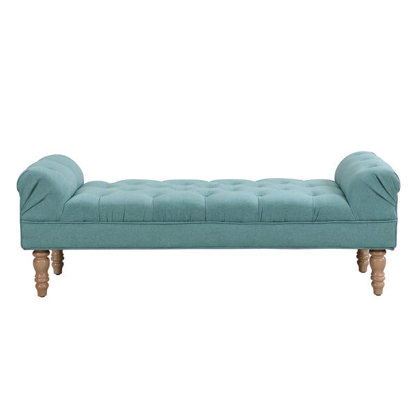 English Elm Button-tufted Upholstered Bench with Oak Legs Diamond Stitching for Bedroom or Entryway Dusty Teal N761P304406F