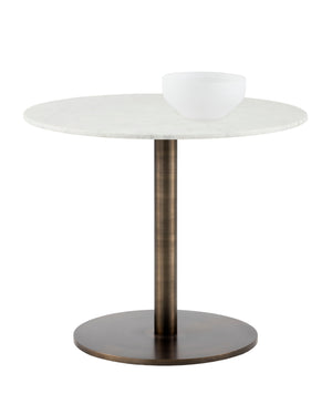 Sunpan Enco Bistro Table - Elegant Art Deco Design with Solid Carrara Marble Top and Antique Gold Base Round - 35W x 35D x 30H