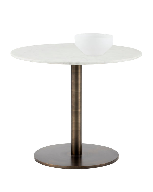 Sunpan Enco Bistro Table - Elegant Art Deco Design with Solid Carrara Marble Top and Antique Gold Base Round - 35W x 35D x 30H