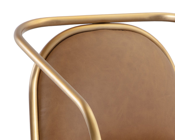 Sunpan Cicero Lounge Chair - Elegant Milliken Cognac Faux Leather & Gold Stainless Steel for Chic Spaces