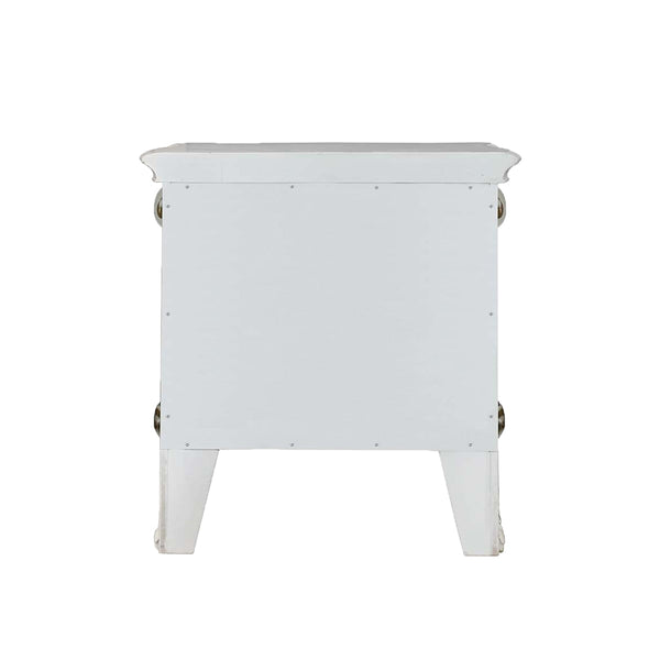 English Elm 2 Drawer Nightstand High Gloss Finish with Gold Accents, Modern Chic Storage for Bedroom Elegance Antique Cream B016P257256