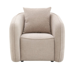 English Elm Keith Beige Chenille Chair with Pocket Coil Support, Solid Wood Frame, Accent Toss Pillow, Cozy Elegance B2726P252315