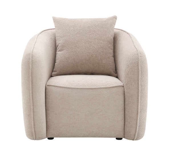 English Elm Keith Beige Chenille Chair with Pocket Coil Support, Solid Wood Frame, Accent Toss Pillow, Cozy Elegance B2726P252315