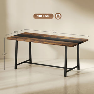 English Elm Long Industrial Dining Table Rustic Wood Grain Top Matte Black Steel Legs Seats Eight T3971P429517