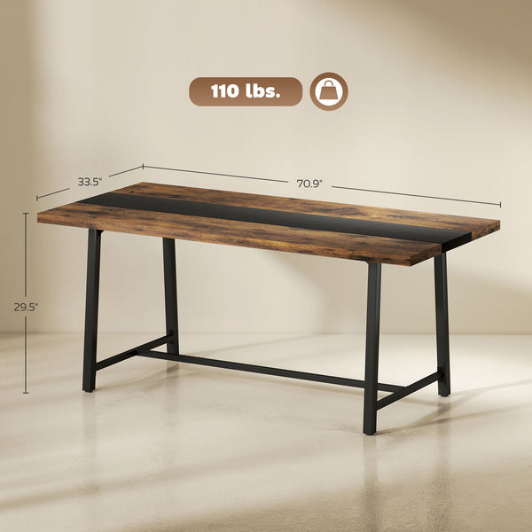 English Elm Long Industrial Dining Table Rustic Wood Grain Top Matte Black Steel Legs Seats Eight T3971P429517