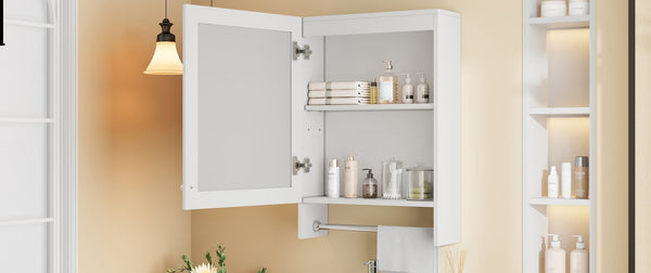 English Elm 3-in-1 Wall Medicine Cabinet with Soft Close Mirror Door Towel Bar and Adjustable Shelf N710P388096K