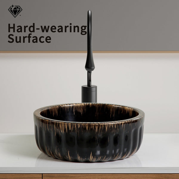 English Elm 15"x15" Ceramic Vessel Sink Gold Rim Gloss White Basin for Modern Bathroom Vanity W3402P435611