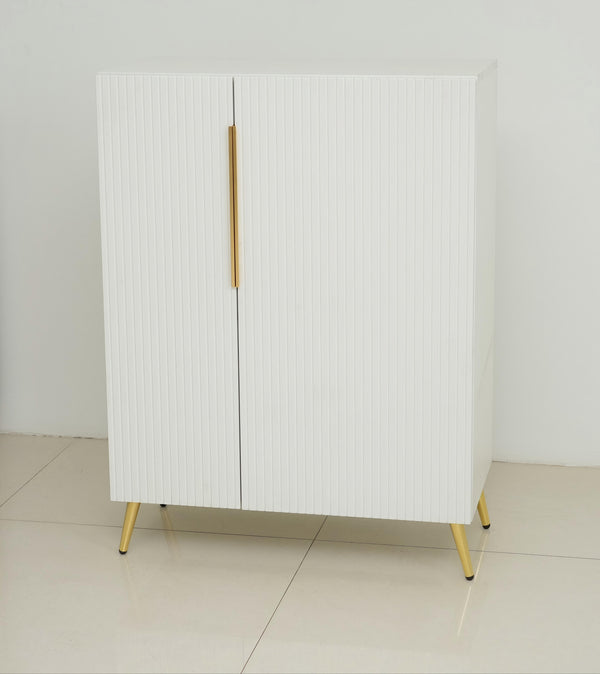 English Elm Modern White Sideboard with Gold Handles - Ancient White Engineered Wood Buffet, Durable Storage Organizer W2139P306488