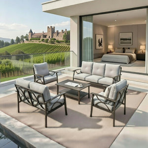 English Elm 5-piece Outdoor Conversation Set Steel Frame Patio Sofa Loveseat Chairs Table Gray B082S00126