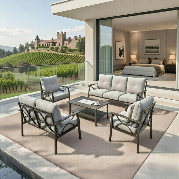 English Elm 5-piece Outdoor Conversation Set Steel Frame Patio Sofa Loveseat Chairs Table Gray B082S00126