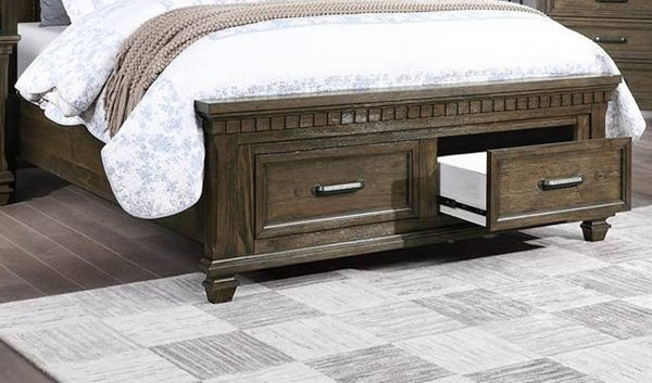 English Elm Traditional Queen Bed Upholstered Headboard Footboard Storage Drawers Dark Brown Wood B011S02124