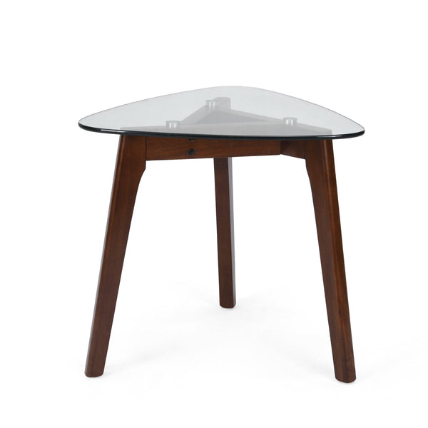 English Elm Christopher Knight Home® - END Table Walnut Solid Wood Mid-Century Modern Side Table with Glass Top, Splayed Legs, 27.75"L x27"W 68682.00