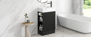 English Elm 18.6" Bathroom Vanity with Sink and Ceramic Top, MDF Cabinet with Door, TP Holder & Shelf Black N725P212181B