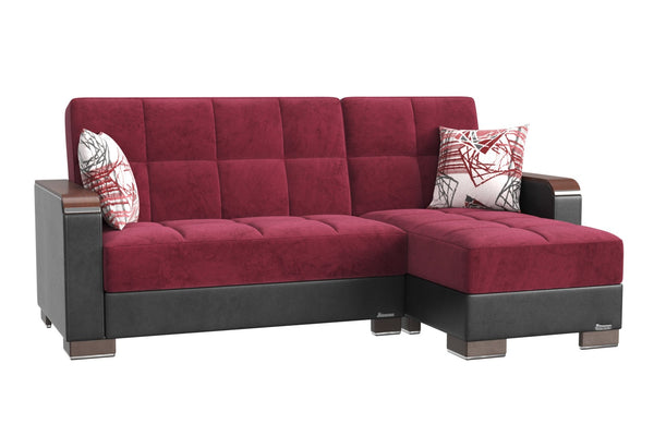 English Elm Primenest Convertible Chaise Lounge - Burgundy Microfiber, Wood Trim, Storage & Easy-Click Bed Feature B030P303554-GIGA