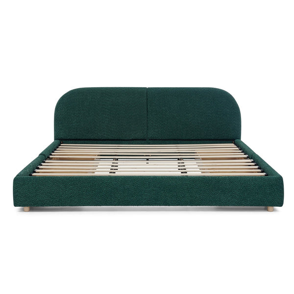 English Elm King Upholstered Storage Bed Curved Headboard Circle Yarn Fabric Modern Minimalist Frame Green W487S00471