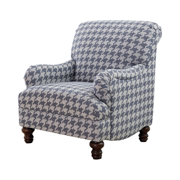 English Elm Danforth Overscaled Houndstooth Upholstered High Back Accent Chair with Pleated Arms & Turned Legs Blue B062P340749
