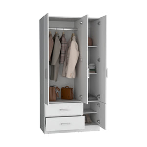 English Elm Sebree Tall Armoire Closet with Hanging Rod, Six Shelves and Two Drawers for Organized Storage White 41.3 L x 22.8 W x 5.9 H B200S00378