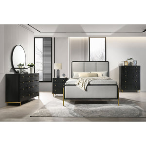 English Elm Anser Modern 5-Drawer Chest: Elegant Black Woodgrain Storage With Gold Accents For Any Bedroom B062P358456