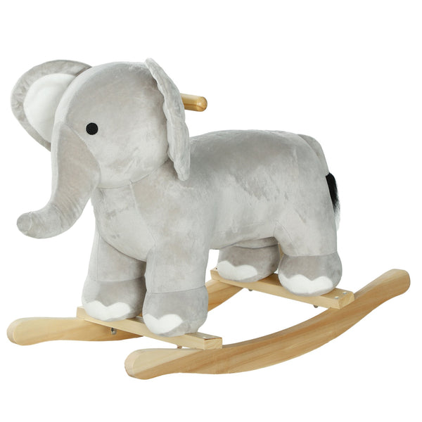 English Elm Qaba Plush Elephant Toddler Rocker with Grip Handles and Built-in Realistic Animal Sounds W2225P249747