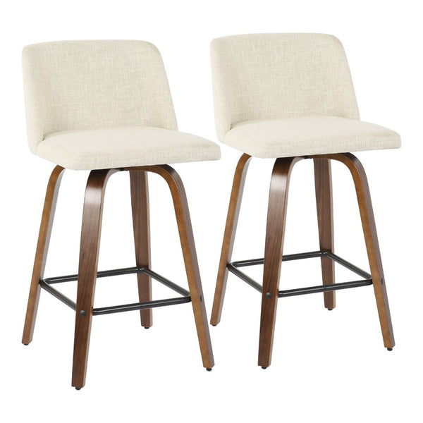 English Elm Toriano Mid-Century Modern Counter Stool Set Of 2 – Walnut Wood & Cream Fabric For Stylish Comfort B202S00388-GIGA