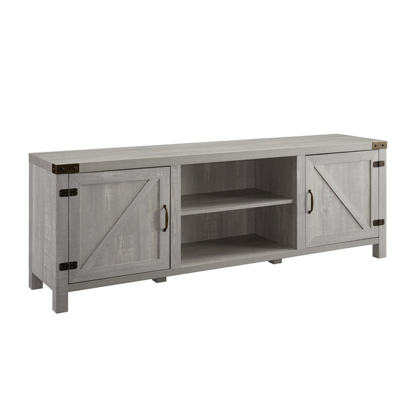English Elm Walker Edison - Rustic Modern Farmhouse Double Barn Door TV Stand 70" for Up to 80" TVs with Cable Management and Adjustable Shelves - Stone Gray B185P169364
