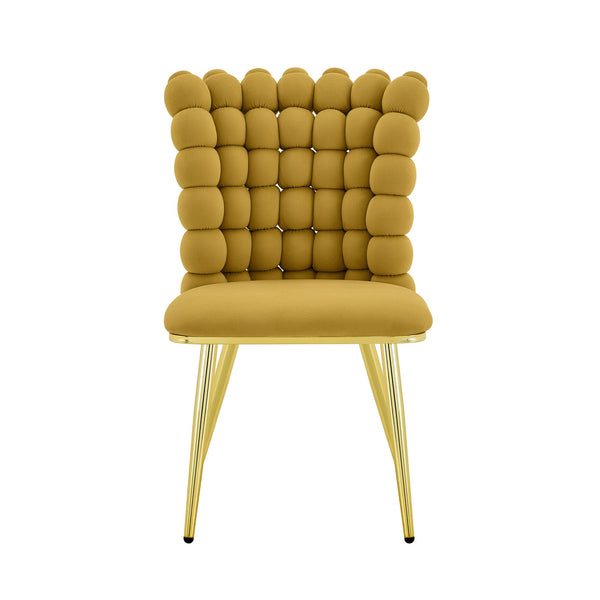 English Elm Ergonomic Velvet Accent Chair Tufted Bubble Weave Gold Legs Glam Seating W3875P446138