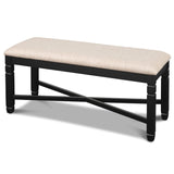 English Elm Zoya Beige and Black Upholstered Dining Bench With Square Post Legs