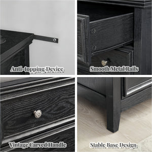 English Elm Modern 5 Drawers Dresser with Smooth Glide Drawers, Stylish Metal Handles & Unique Stable Feet Organizer for Bedroom and Living Room Storage (45.87"L x 20.08"W x 11.03"H) Black W2275P149804