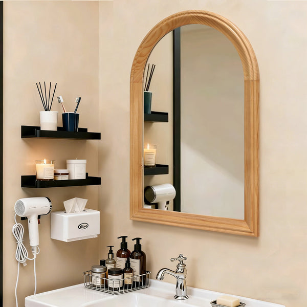 English Elm Arched Oak Wood Wall Mirror Farmhouse Vanity Accent with Distortion Free Glass W2295P414110