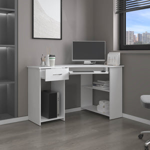 English Elm Jasper Corner Desk with Wraparound L-Workspace and Built-In Side Shelves in Kronos White — Space-Savingporcion B070P378352