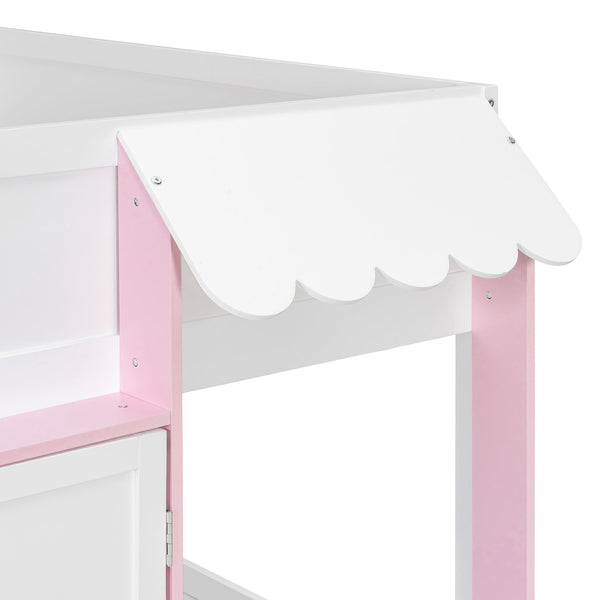 English Elm Twin House Loft Bed with Pull Out Rolling Desk Stair Drawers and Cabinet Storage N820S00074H