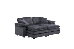 English Elm Corduroy Plush 2-Seat Sofa with 2 Back Cushions, Toss Pillows & Ottomans — Deep Seat Comfort Grey W2363S00064