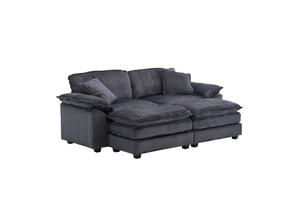 English Elm Corduroy Plush 2-Seat Sofa with 2 Back Cushions, Toss Pillows & Ottomans — Deep Seat Comfort Grey W2363S00064