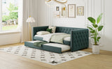 English Elm Twin Size Tufted Upholstered Daybed With Trundle, Velvet Sofabed With Rivet Design, No Box-Spring Needed,Green