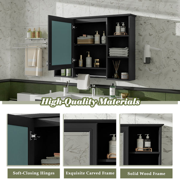 English Elm 3-in-1 Wall Mounted Bathroom Medicine Cabinet with Soft Close Mirror and Towel Bar Black N710P358613B