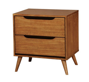 English Elm Mid-Century Nightstand with Solid Wood Construction, Tapered Round Legs, Recessed Pulls, 2-Drawer Stylish Bedside Table Oak 28 L x 21 W x 21 H B011P236773