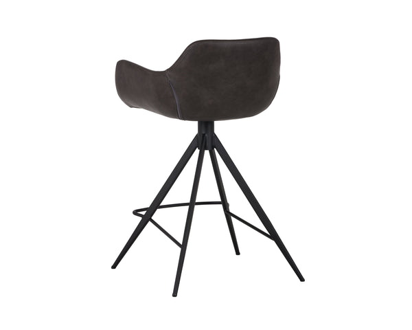 Sunpan Owen Modern Swivel Counter Stool in Town Grey Faux Leather with Black Iron Legs - Urban Elegance