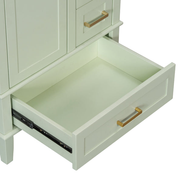 English Elm 24" Olive Bathroom Vanity Solid Wood Frame Ceramic Sink Gold Hardware Soft Close Green N729P373276F