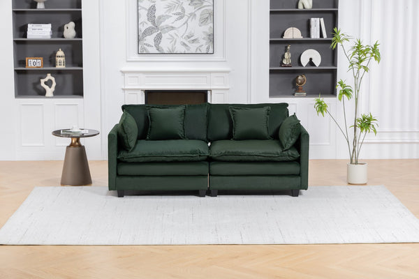 English Elm Modern Chenille Sectional Sofa with Chaise Lounge Solid Wood Frame Living Room Seating Antique Green W2530P463111