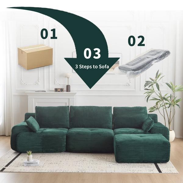 English Elm Modern Memory Foam Compressed Sofa — Pet-Friendly Corduroy Modular Sectional, Cloud-Like Comfort, No Assembly Green W3723S00012