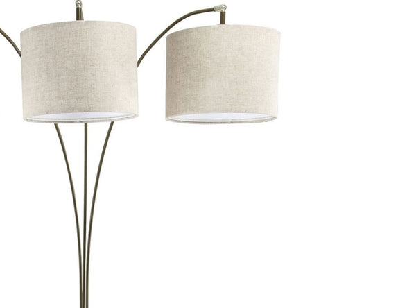 English Elm 1pc Contemporary 3-Light Floor Lamp with Brown Metal Base, Ivory Shades & Dimmer Switch, 80" tall B2741P317224