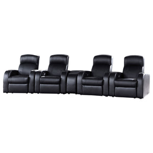 English Elm Greenfield Luxurious Black 4-Seater Home Theater Recliner Set With Console & Drink Holders B062S00956