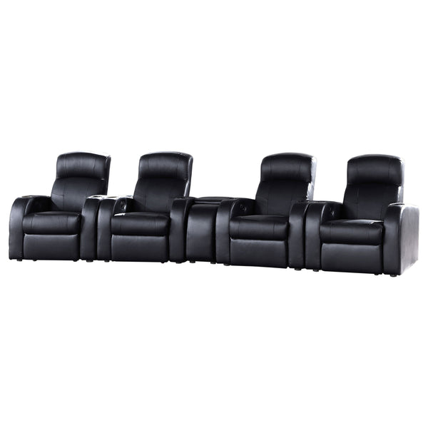 English Elm Greenfield Luxurious Black 4-Seater Home Theater Recliner Set With Console & Drink Holders B062S00956