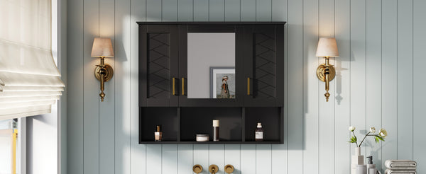 English Elm 35 Inch Wall Mount Medicine Cabinet Soft Close Mirror Storage for Modern Bathroom Black N710P389453B