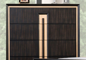 English Elm Contemporary Chic Chest with Gold Accents, Acrylic Trim, Metal Bracket Legs and Dust‑Proof Drawers Espresso 42 L x 22 W x 52 H B2741P372706