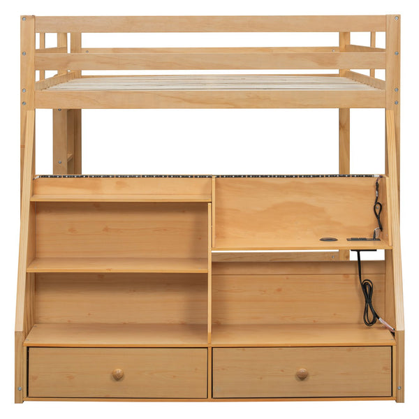 English Elm Full Bunk Bed with App Led Lighting Usb Charging Storage Drawers Kids Bedroom Natural N820S00080N